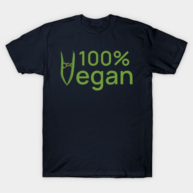 100% Vegan – string beans with cartoon faces T-Shirt by Crystal Raymond